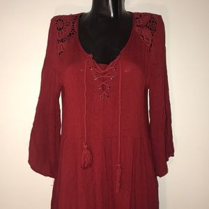 Hint Of Mint Bell Sleeve Dress Burgundy